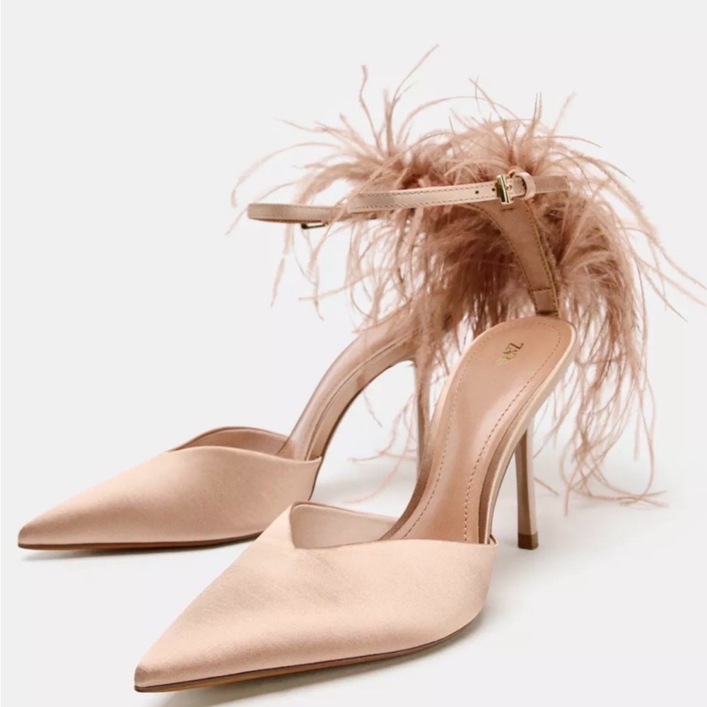 ZARA Elegant Feathered Satin Heels